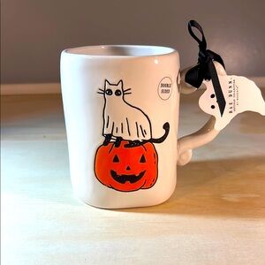 Rae Dunn White and Orange Halloween Cat Mug